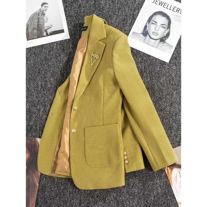 Autumn Winter Outwear Casual Blazer Women Ladies Jacket Khaki Green Black Female Long Sleeve Single Breasted Straight Coat