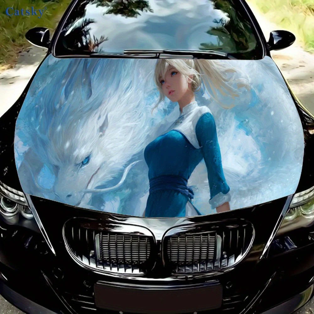 

Anime Girl with Dragon Car hood decals, car cover decorative stickers, and vinyl wraps for cars, SUVs and trucks. Self-adhesive,