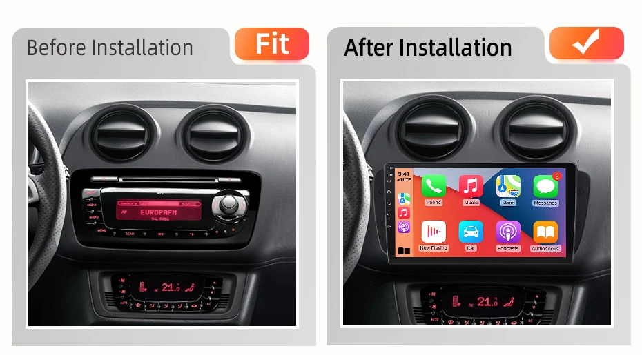 AWESAFE Kabelloses CarPlay Android Auto Radio für Seat Ibiza 6j 2009 2010 2011 2012 2013 Auto-Intelligentes System RDS GPS FM BT SWC – Detail 4
