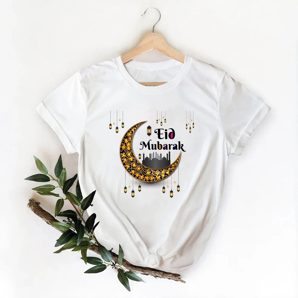 EID Mubarak Tee Muslim Shirt Ramadan Gift Women Creative Top Casual Short Sleeve Crew Neck T-shirt Ramadan Mubarak T-Shirt