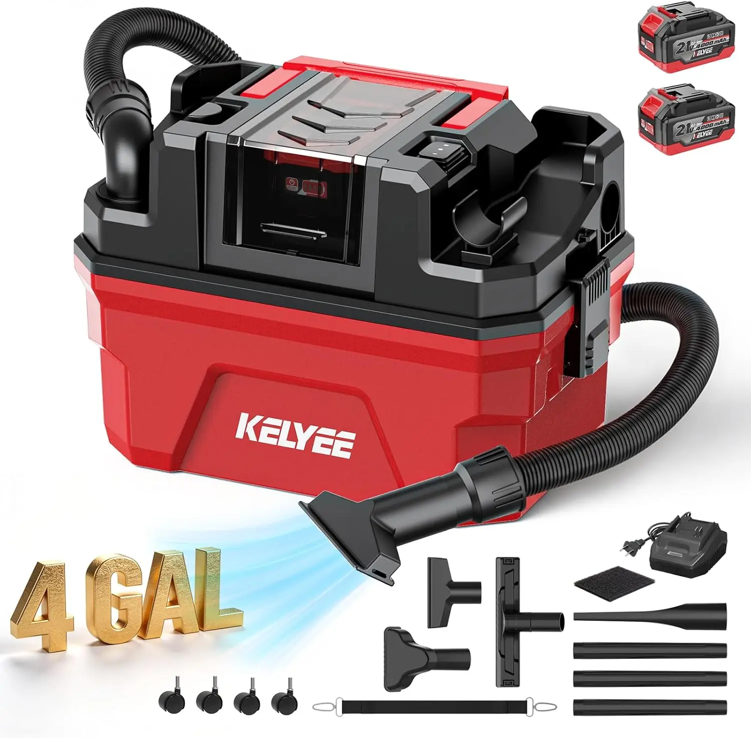 

Cordless Shop Vac - 4 Gallon Small Shop Vac Wet and Dry with Accessories, 2 x 4.0Ah Batteries Wet Dry Vacuum, Ideal for Garage,