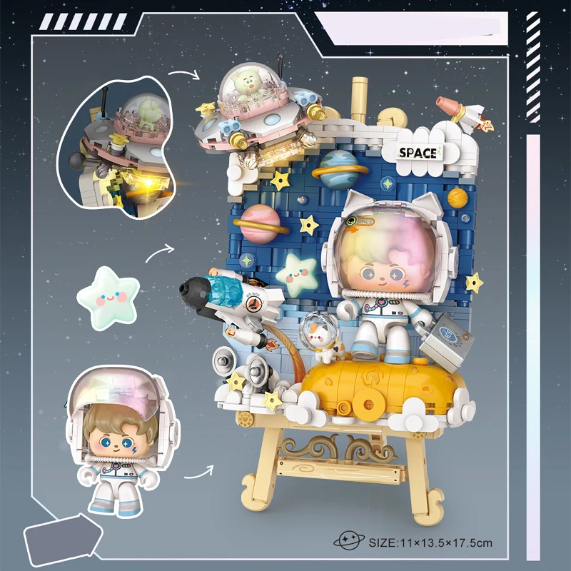Loz Space Exploration Mini Diamond Building Block Universe Astronaut Figures Construction Brick 3D Easel Toy With Light
