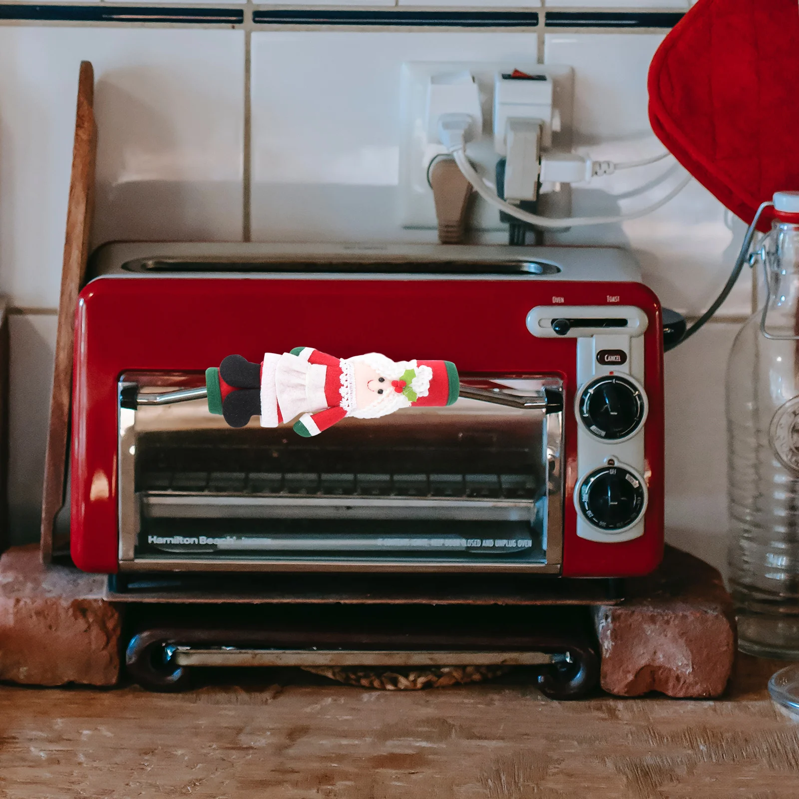 

2Pcs Christmas Refrigerator Door Handle Covers Soft Cloth Protector Hook Loop Fastener Kitchen Appliance Handle Gloves