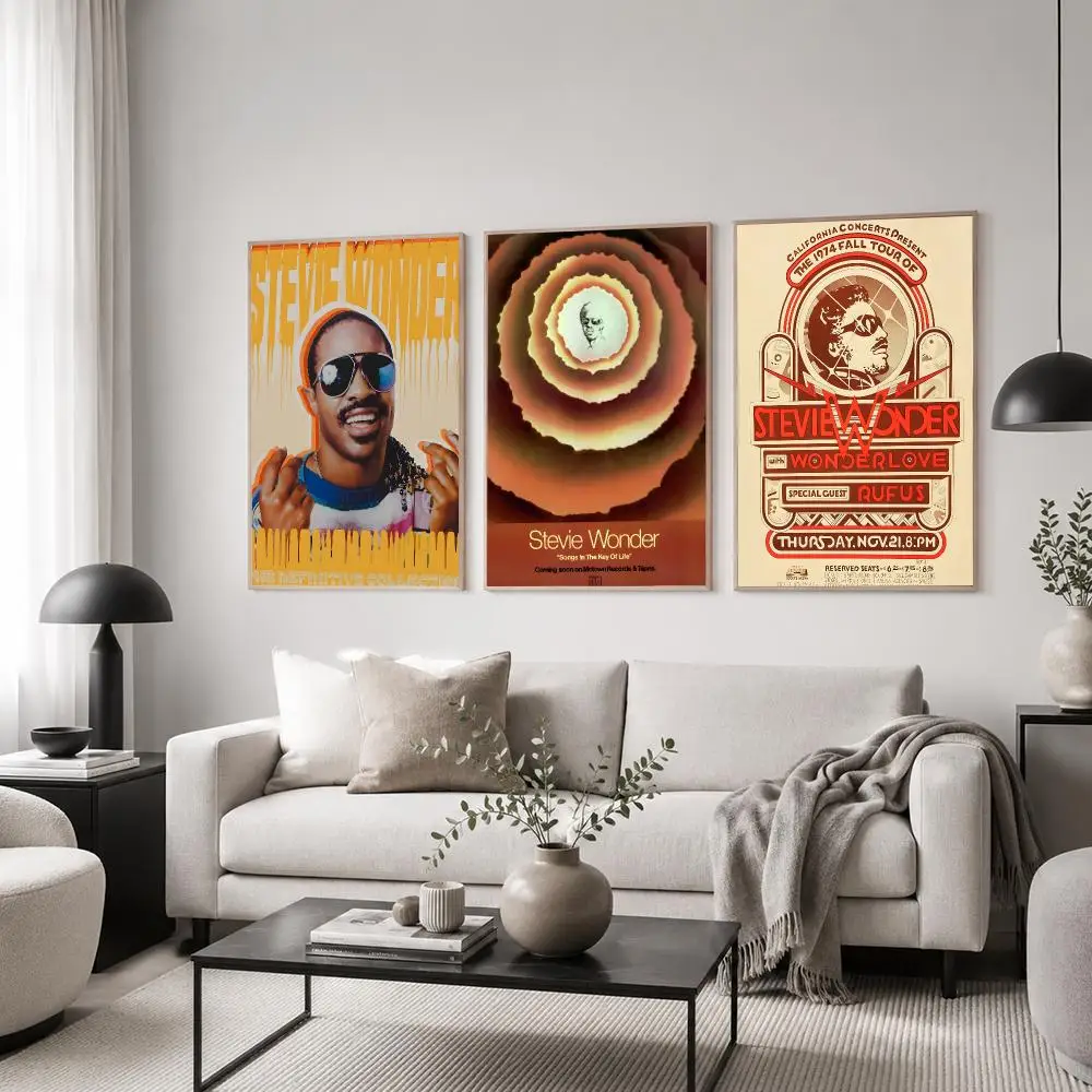 Singer Stevie Wonder Poster Classic Poster HD Art Sticky Wall Waterproof Home Living Room Bedroom  Aesthetic Decoration