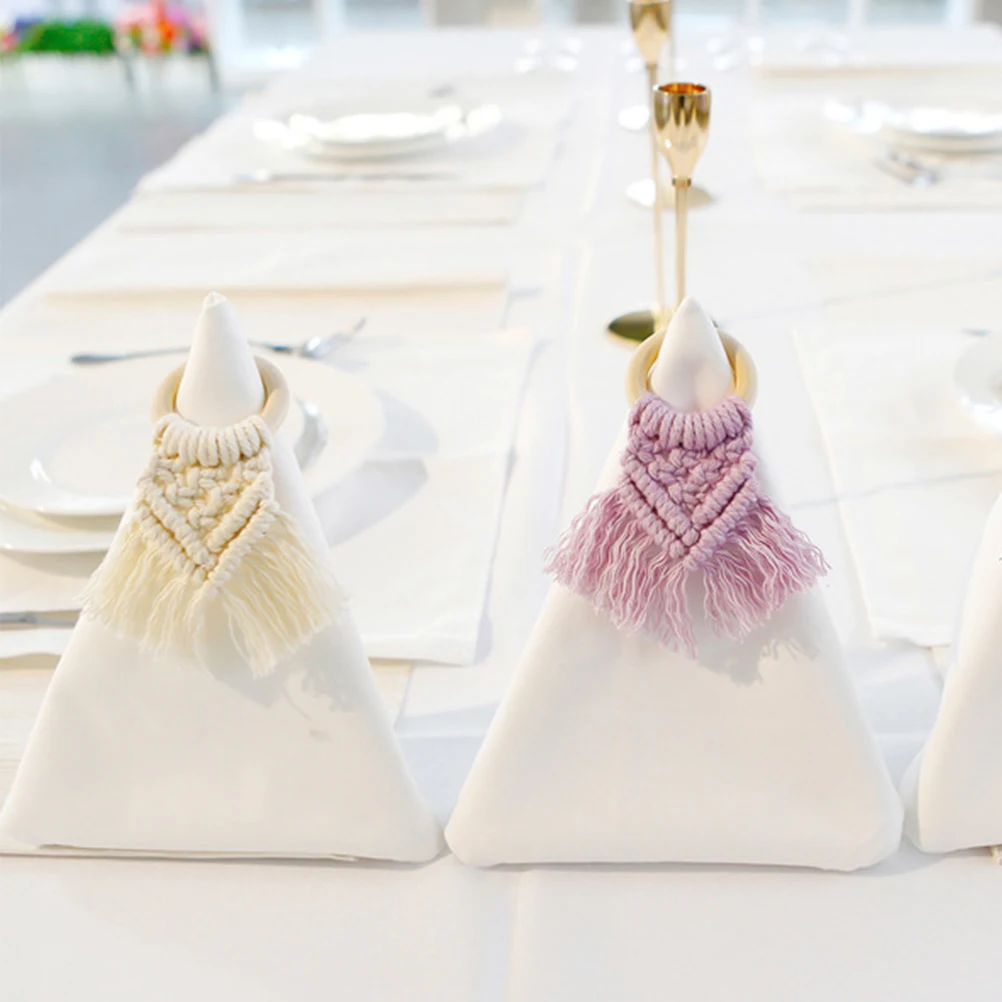 

4Pcs Napkin Ring Cotton Thread H woven Decorative Buckle Party Home Supply Table Decor Kitchen Bar Accessories