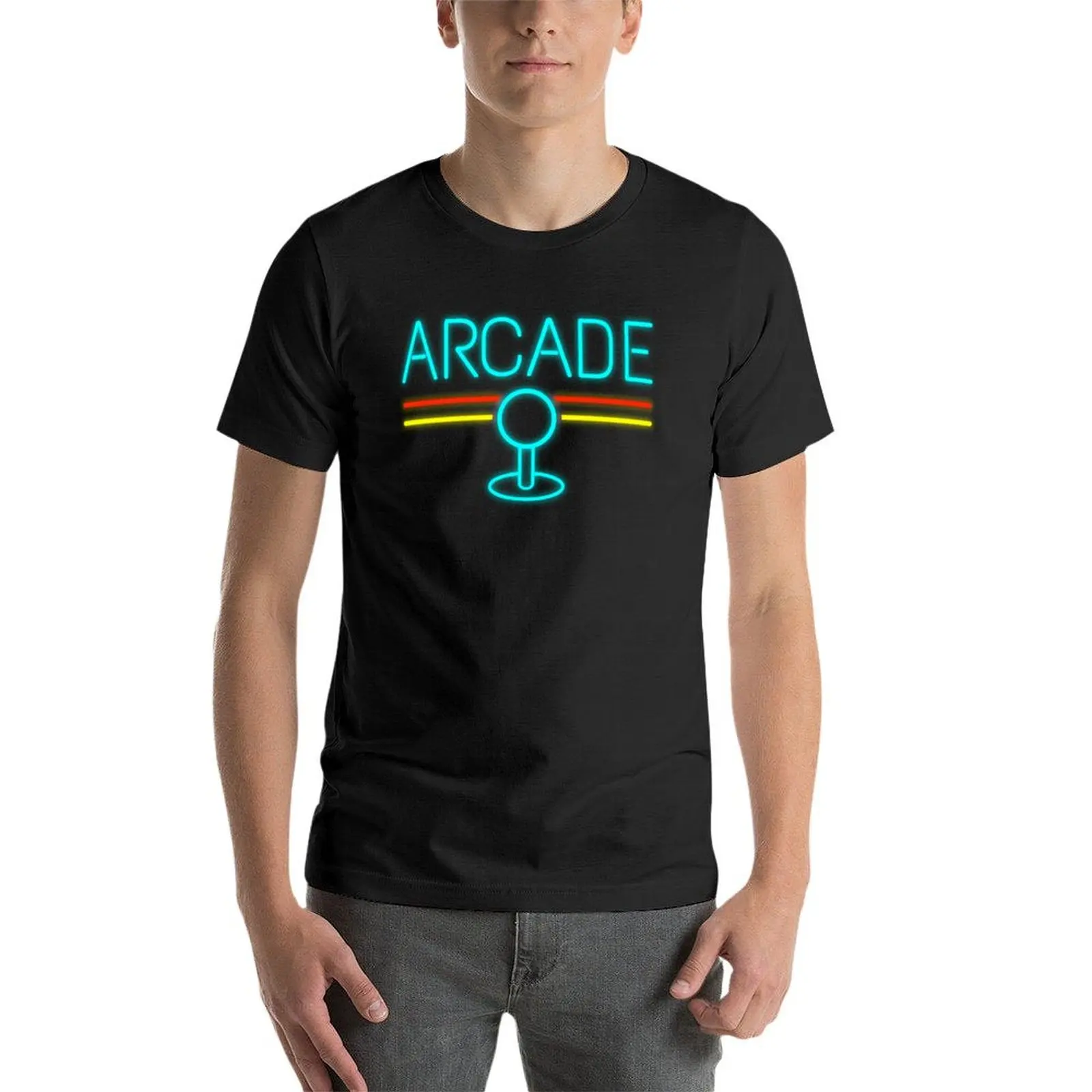 Camiseta neon arcade masculina, roupas de verão, camisetas de algodão