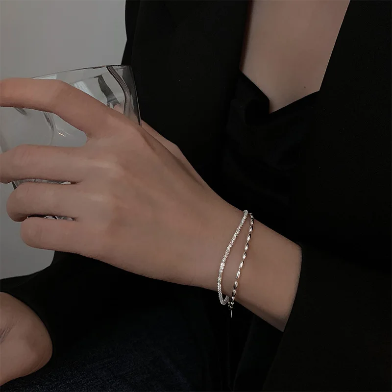 

New 925 Sterling Silver Double Layer Bracelet Simple Style Charming Woman Bracelet Birthday Party Gift Exquisite Jewelry