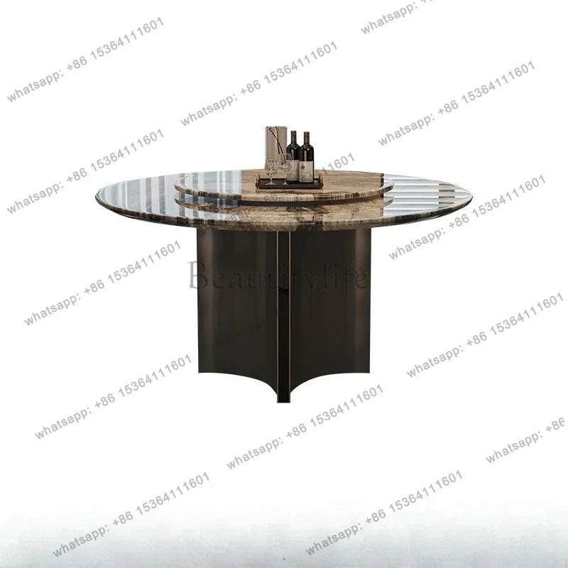 

Marble dining table and chairs round table combination modern simple small apartment with turntable rotation