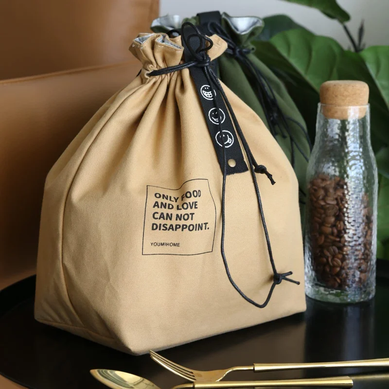 Double Layer Drawstring Handheld Lunch Bag Large Capacity Outdoor Food Storage Fresh Bag Portable Daily Travel Use Picnic
