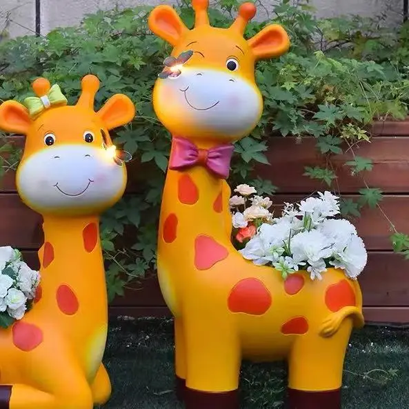 68X24X18CM Outdoor Courtyard Cartoon Giraffe Figurines Animal-shaped Flower POTS Villa Garden Landscape Decorative Ornaments