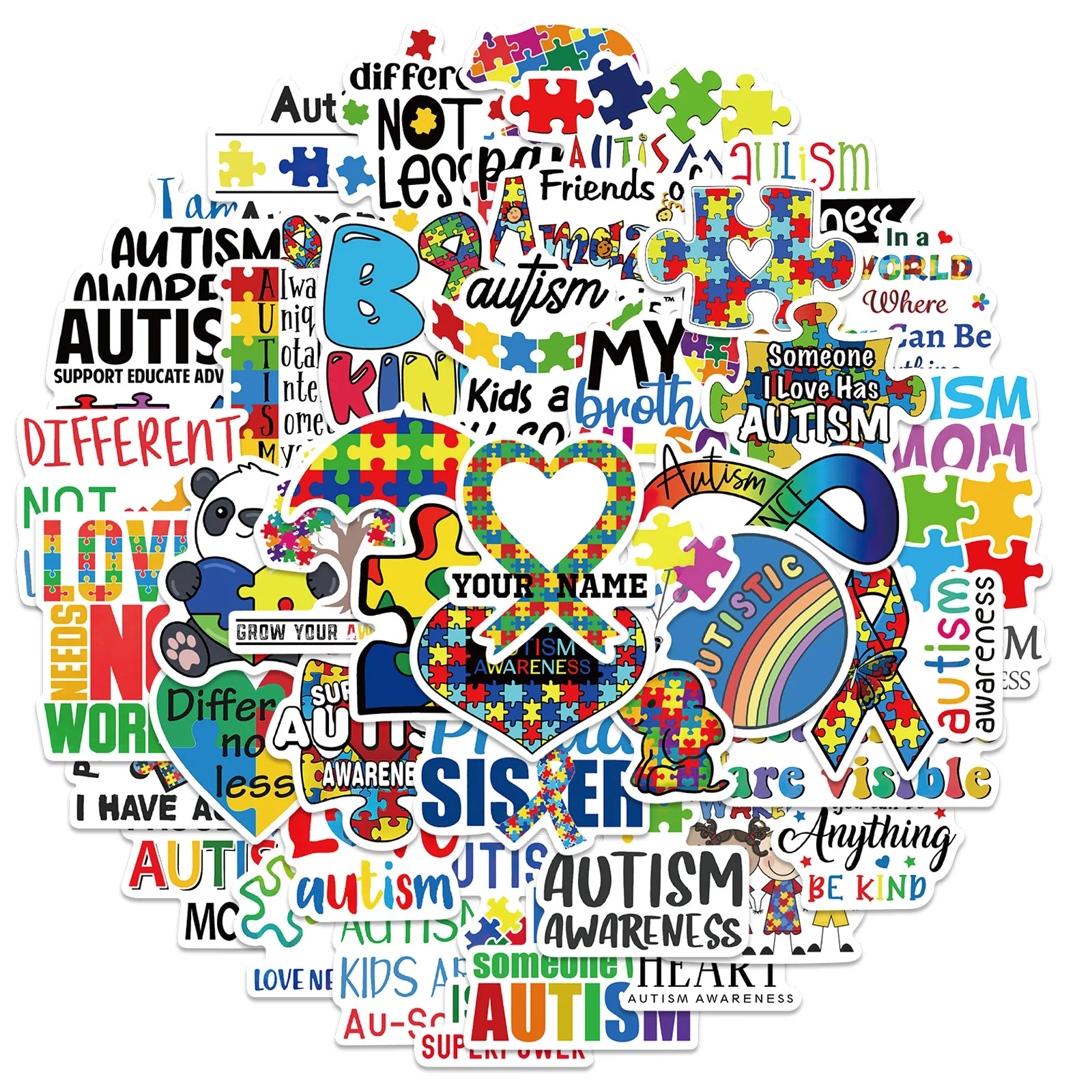 50PCS Autism Awareness DIY Graffiti Stickers for Wall Laptop Waterbottle