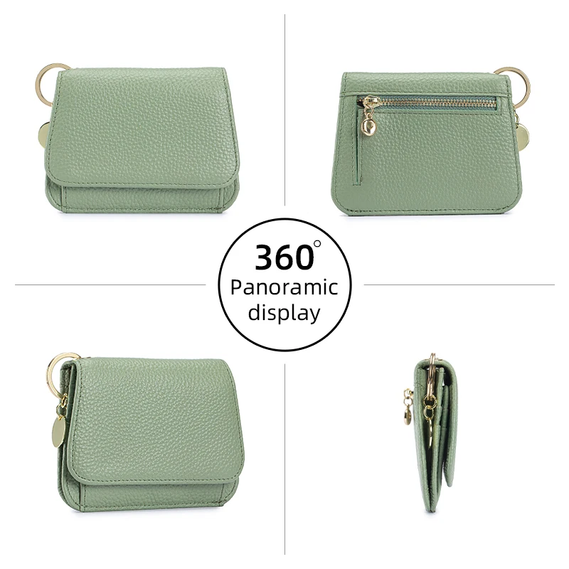 Women Genuine Leather Slim TriFold Wallet Credit Card Holder With Zipper Coin Pouch, ID Window & Keychain