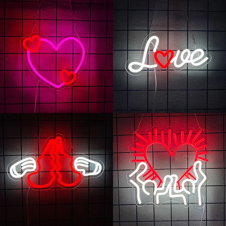 

Аксессуары для спальни, домашний декор, кавайная неоновая вывеска на стену, украшение в виде сердца, светодиодный светильник, мужские подарки на день Святого Валентина, искусство вверх