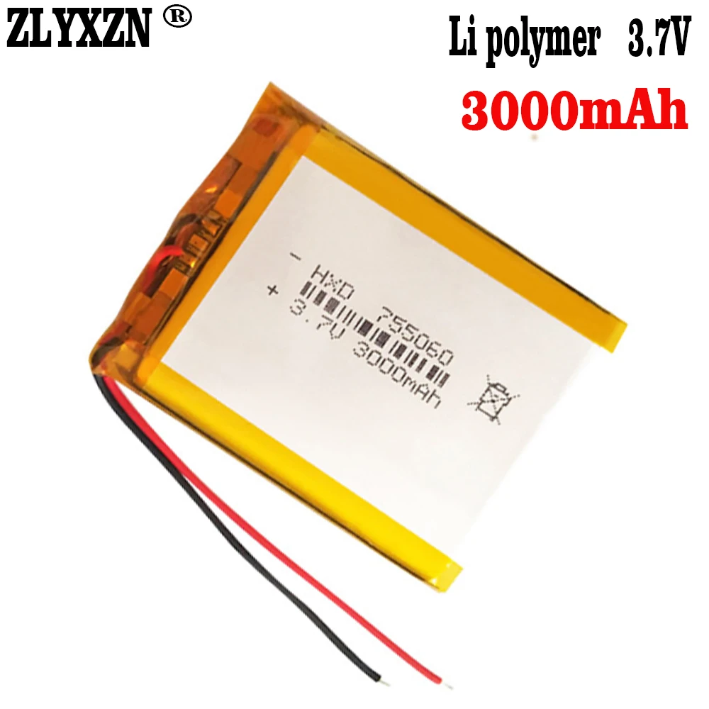 1-10pcs 3.7V 3000mAh 755060 Li Polymer Rechargeable Batteries For DVD GPS Power Bank Camping Lights PC Laptop Replacement Cells