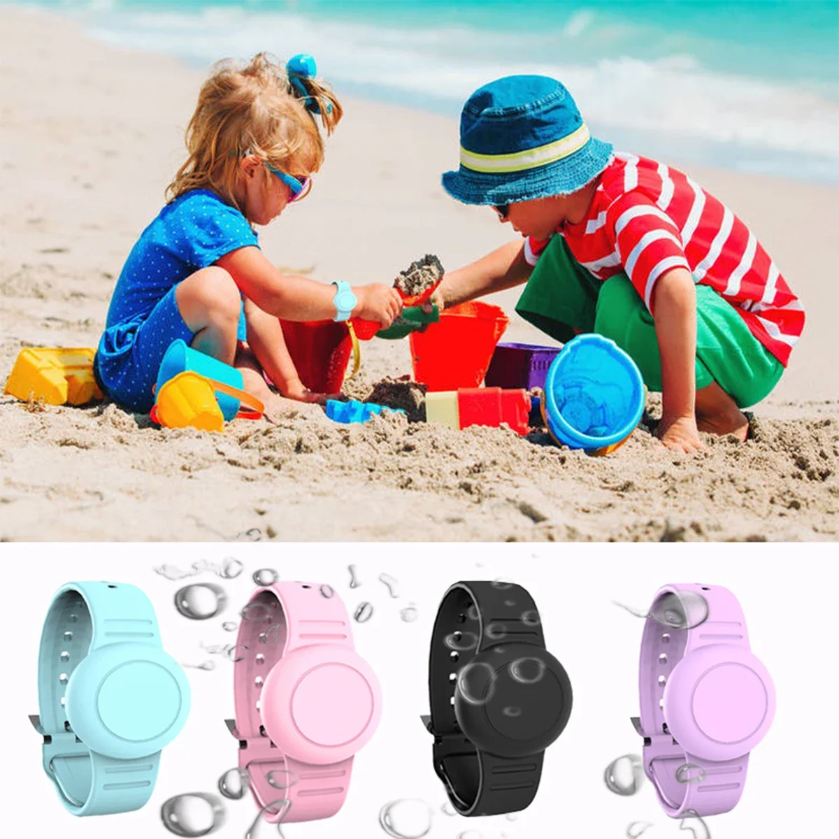 حافظة مقاومة للماء لحزام Apple AirTag من السيليكون، غطاء حماية مضاد للفقدان للأطفال، سوار معصم لتحديد موقع تعقب الأطفال