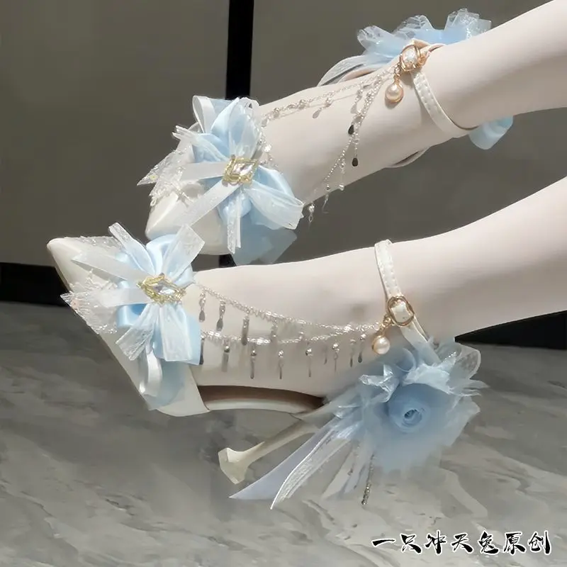 Sandalias de tacón rosa, conjunto de zapatos y bolsos de tacón Lolita, zapatos de fiesta de tacones altos de lujo para mujer, zapatos de novia con lazo para bodas, tacones Y2K