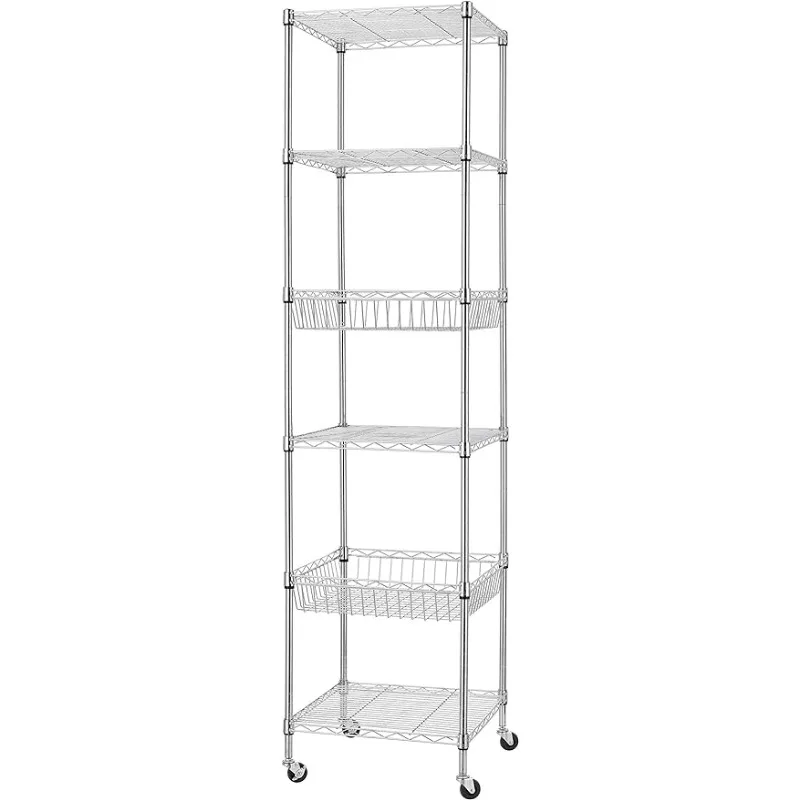 

Heavy Duty 6 Tier Wire Shelving Unit with Wheels 18x18x72-inches 6 Shelves Storage Rack Thicken Steel Tube