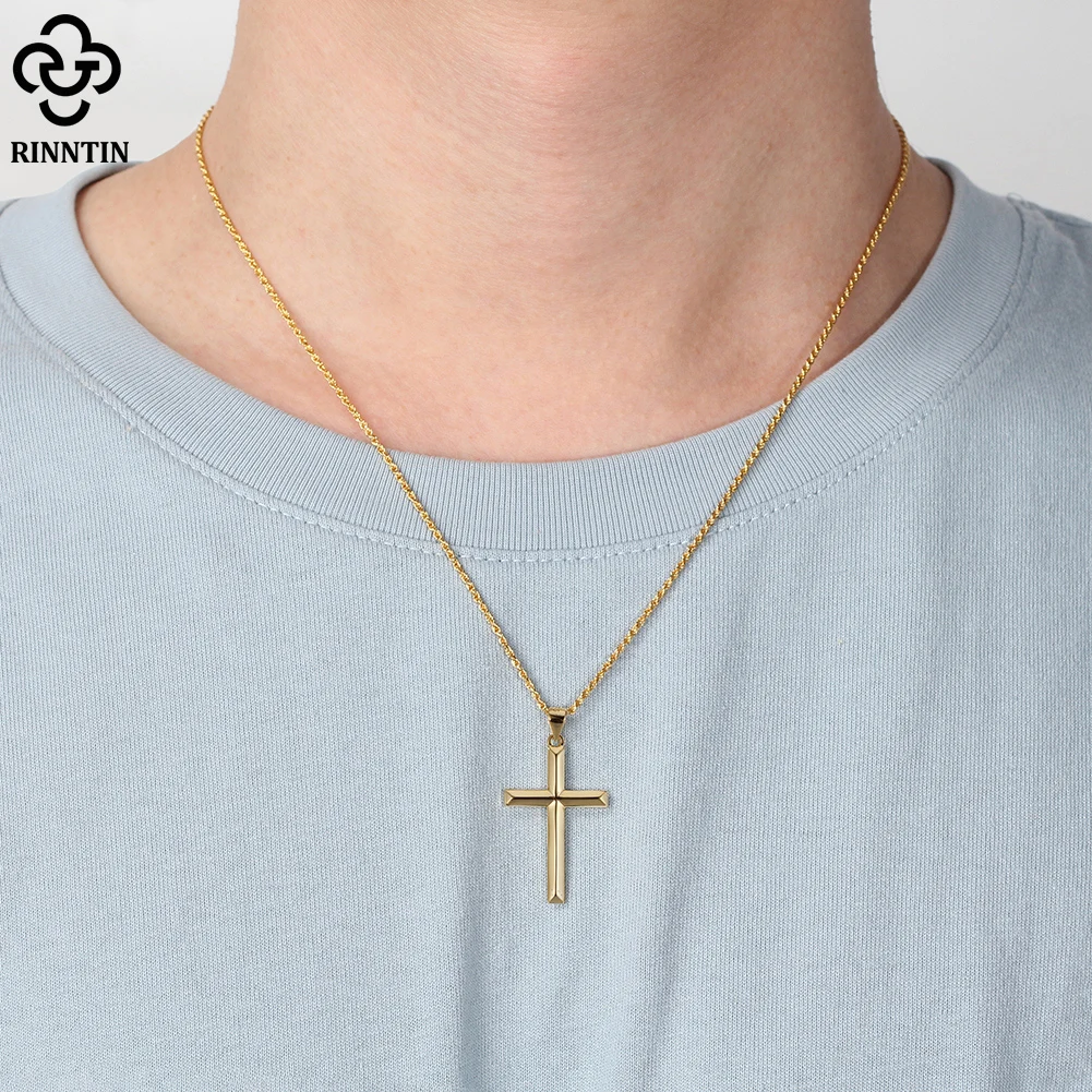 Rinntin 925 Sterling Silver Simple Cross Pendant for Women Men Pure Silver Fashion Christian Religious Jewelry Chain Gift SNMN01