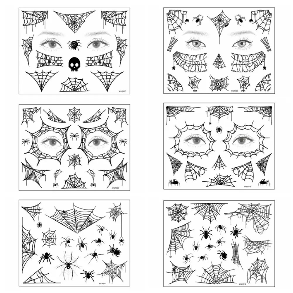 

12Sheets Funny Waterproof Spider Web Face Patch DIY Mouth Halloween Scary Tattoo Body Art Decals Cobwebs Cosplay Props Women Men