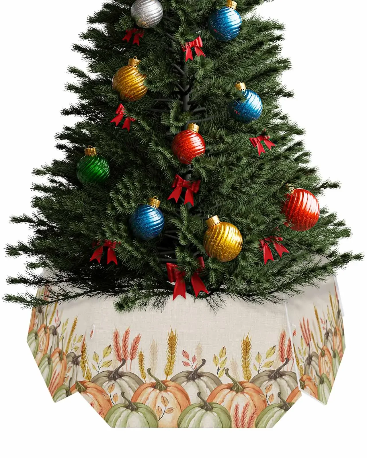 Wheat Spike Pumpkin Watercolor Christmas Tree Creative Printed stereoscopic Tree Bottom Decoration Festival Party Tree Skirt