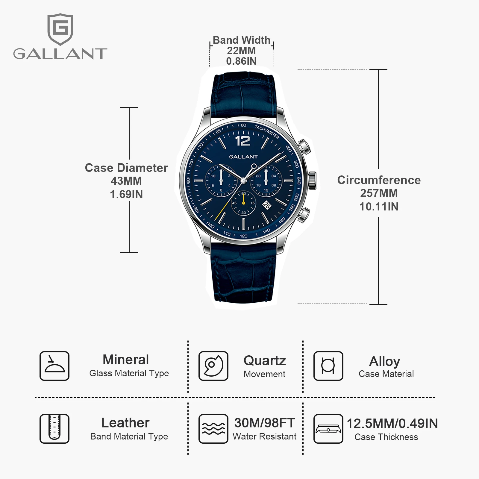 GALLANT Dual Time Quartz Watch for Men Multi Dial Wrist Watches Waterproof Men's Dress Watch Luxury