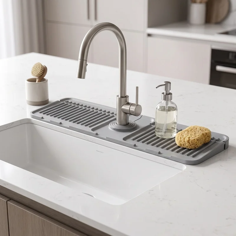 Kitchen Slope Drain Mat, Faucet Splash-Proof Silicone Sink Water Barrier, Can Be Cut and Folded, Washbasin Drying Mat view 4