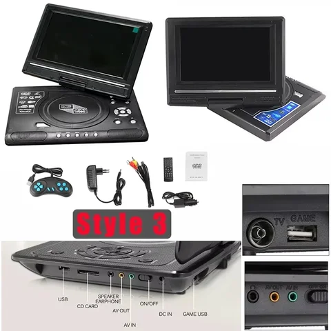 7.8inch/9.8inch 6:9 Widescreen 270° Rotatable LCD Screen Home Car TV DVD Player Portable VCD MP3 Viewer with Game Function
