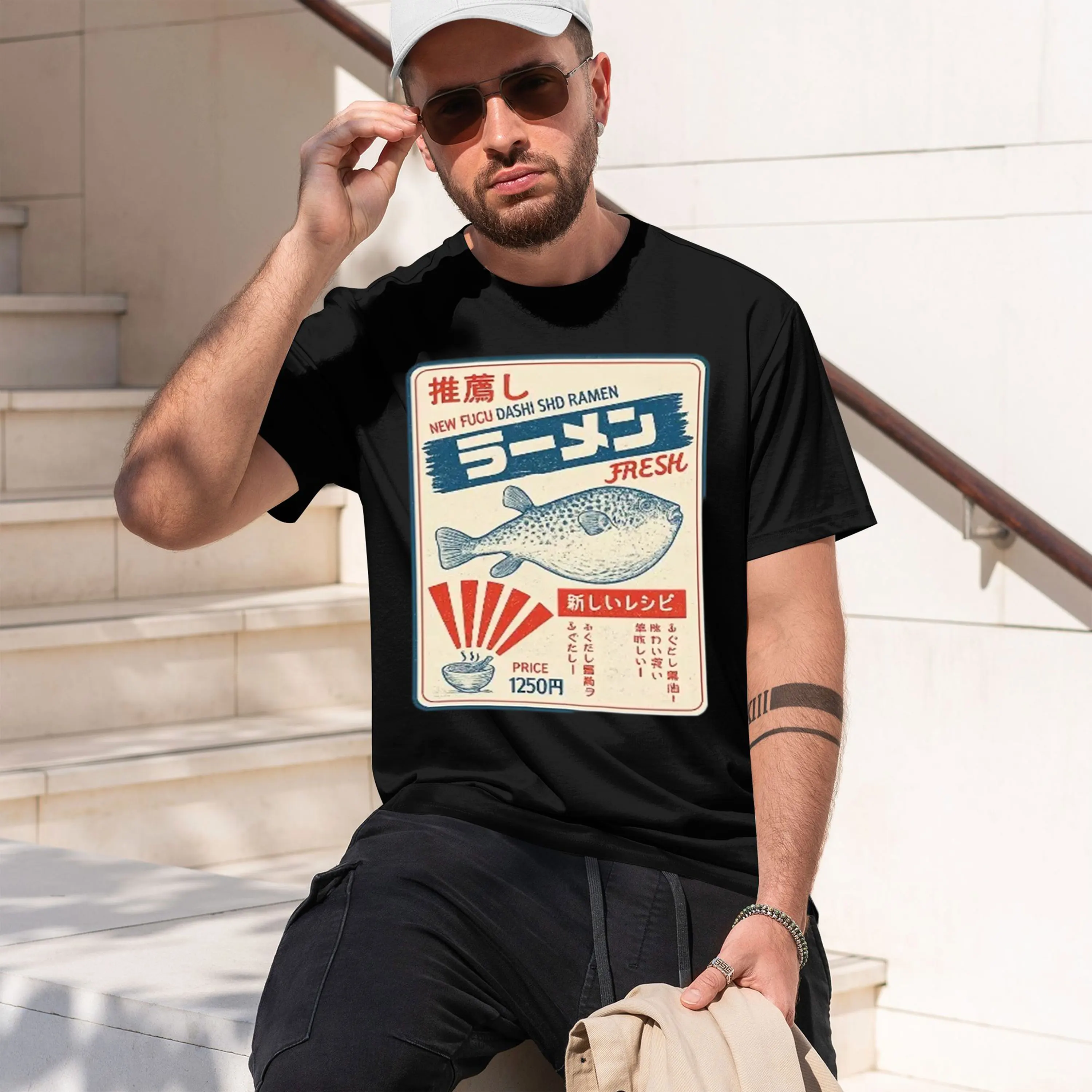 Vintage Fugu Puffer Fish Ramen T-Shirts Men Women Clothing Summer 100% Tee Shirt Fashion Crewne Short Sve T Shirt 2026 New Model