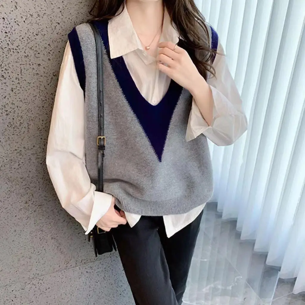 

Vest Knitted Tank Top Women's Early Autumn 2023 New Loose Versatile Pullover Sweater Fashion Simple Warm Sleeveless Vest