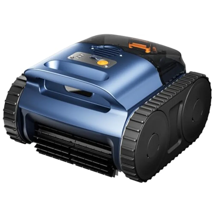 

Cordless Robotic Pool Vacuum Cleaner with Track Drive Sonar Navigation 180W Brushless Motor Wall Waterline Climbing 150-Min Run