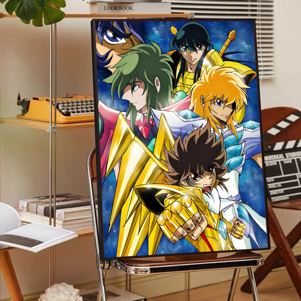 Saint Seiya Poster Self-adhesive Art Poster Retro Kraft Paper Sticker DIY Room Bar Cafe Vintage Decorative Painting