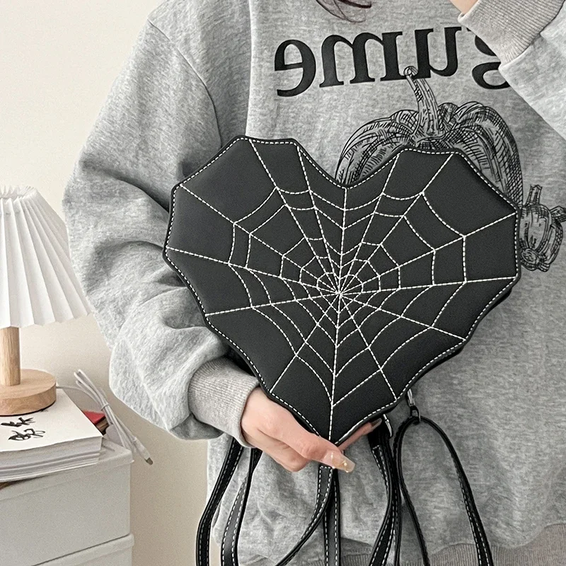 Halloween Gothic Shoulder Bag Women PU Leather Web Spider Women Backpack Cobweb Crossbody Bag Handbag Purse Girls Halloween Gift