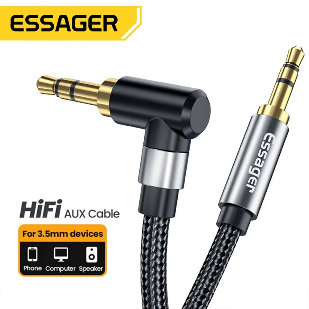 Essager Audio Cable Jack 3.5mm Male to Male Speaker Cord 90Degree Right Angle AUX Cable For Xiaomi Headphone Extension Wire Line