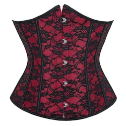 Women Mesh Grid Lingerie Floral Underbust Corset Basques Cupless Corselet Waist Cincher