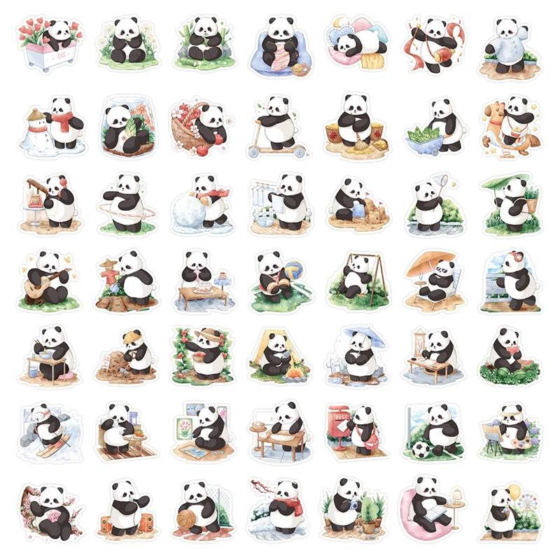 53Pcs Graffiti Stickers 'A Day of Baby Panda' Anime Clip Art Home Decorations for Kids Room Wall Scrapbook Phone Laptop Suitcase