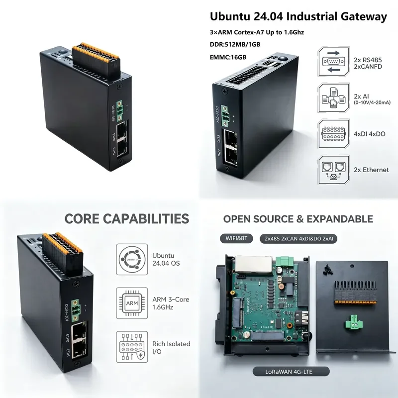 Programmable Industrial Gateway With 4*DO 4*DI 2*AI 2*RS485 2*CANFD LoRaWan WiFi 4G Lte Linux IoT LoRaWan Gateway With GPIO