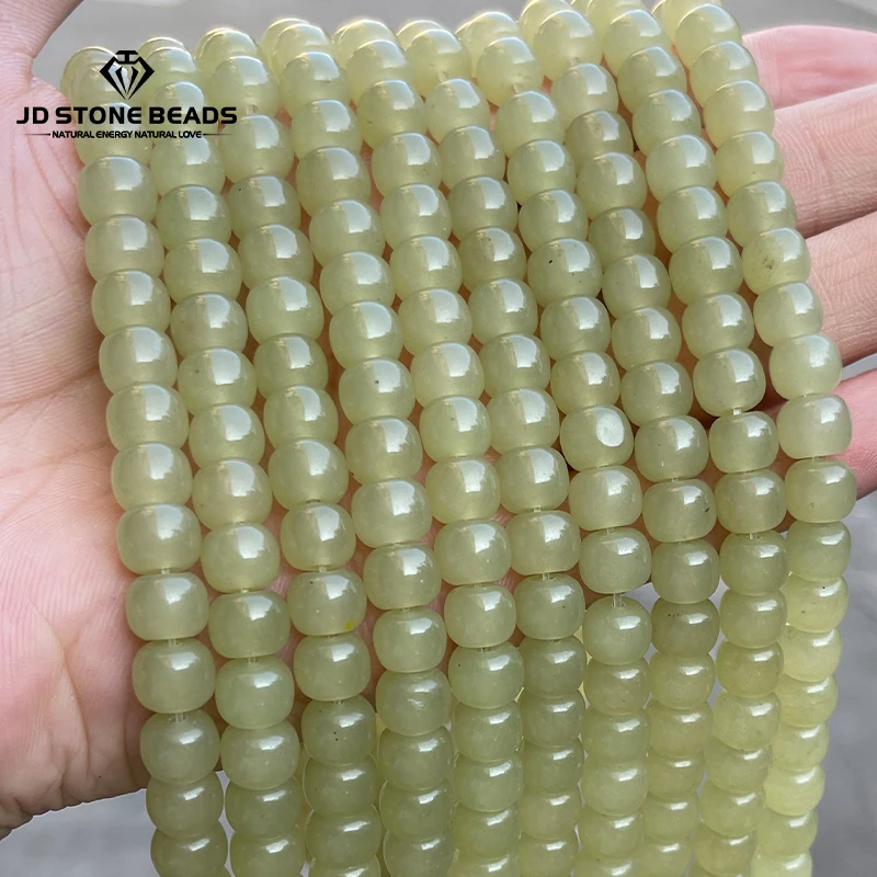 

7*8mm Natural Stone Light Green Hetian Jade Chalcedony Barrel Shape Bead Loose Spacer For Jewerly Making DIY Necklace Bracelet