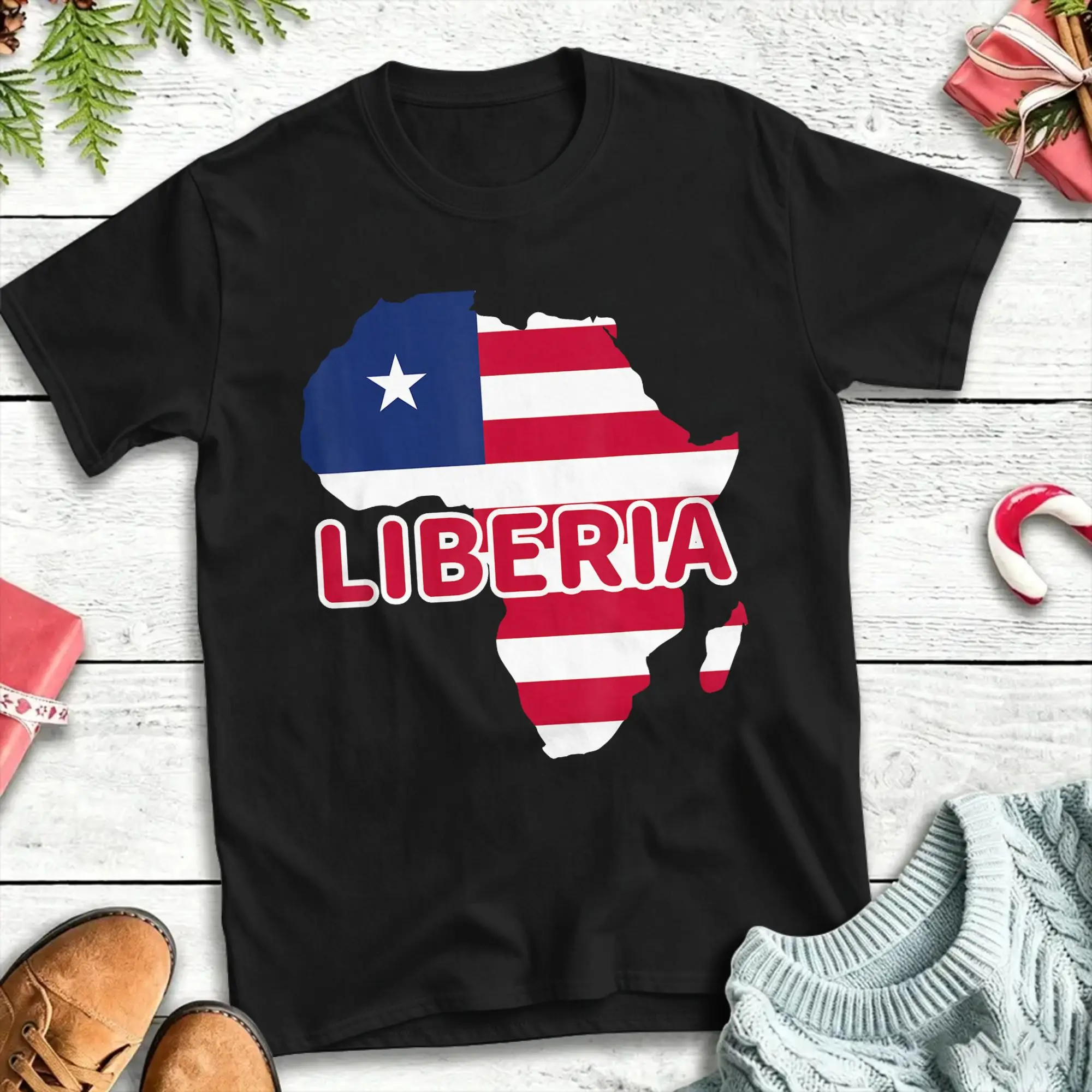 Liberia Liberian Pride Flag Map Africa T Shirt Summer  Leisure T Shirts Cotton O Neck Plus Size 5XL Tees Short-Sleeved  Fun Tops
