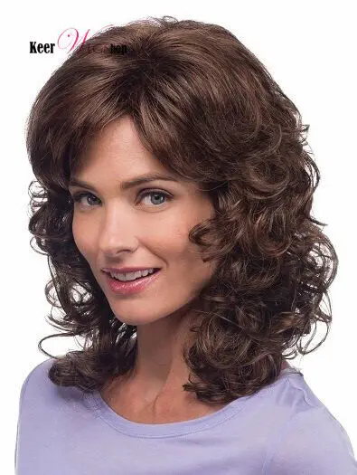 Full Shoulder Length Layered Spiral Curls Medium Brown Synthetic Hair Wigs Daily