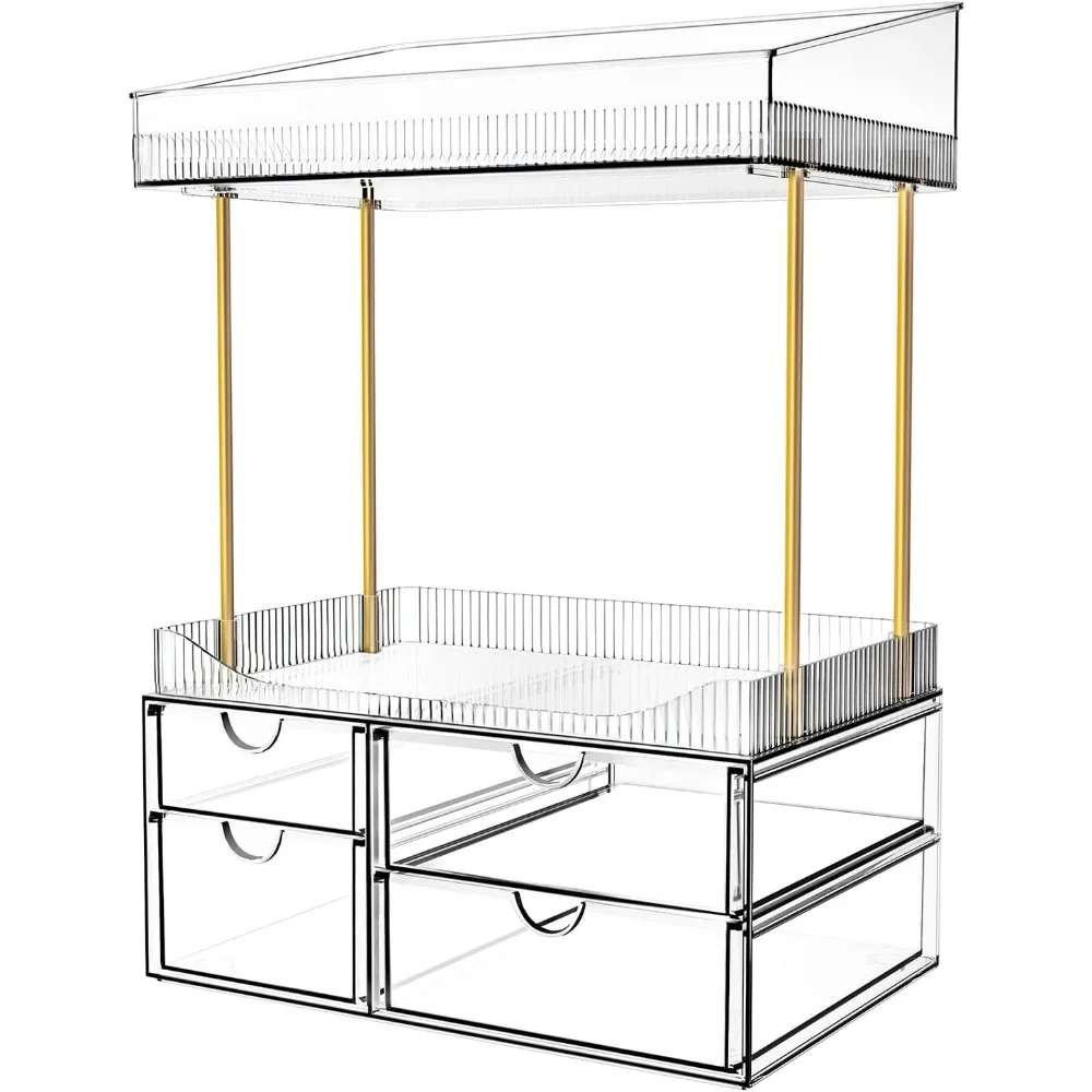 

4 Tier 4 Drawer Clear Makeup Organizer for Cosmetics Skincare Perfume Countertop Bathroom Dresser