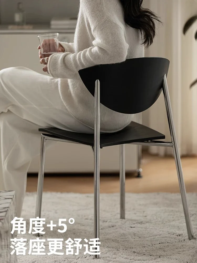 Leather Dining Chair Home Living Room Dining Table Chair Stainless Steel Simple Backrest Chair