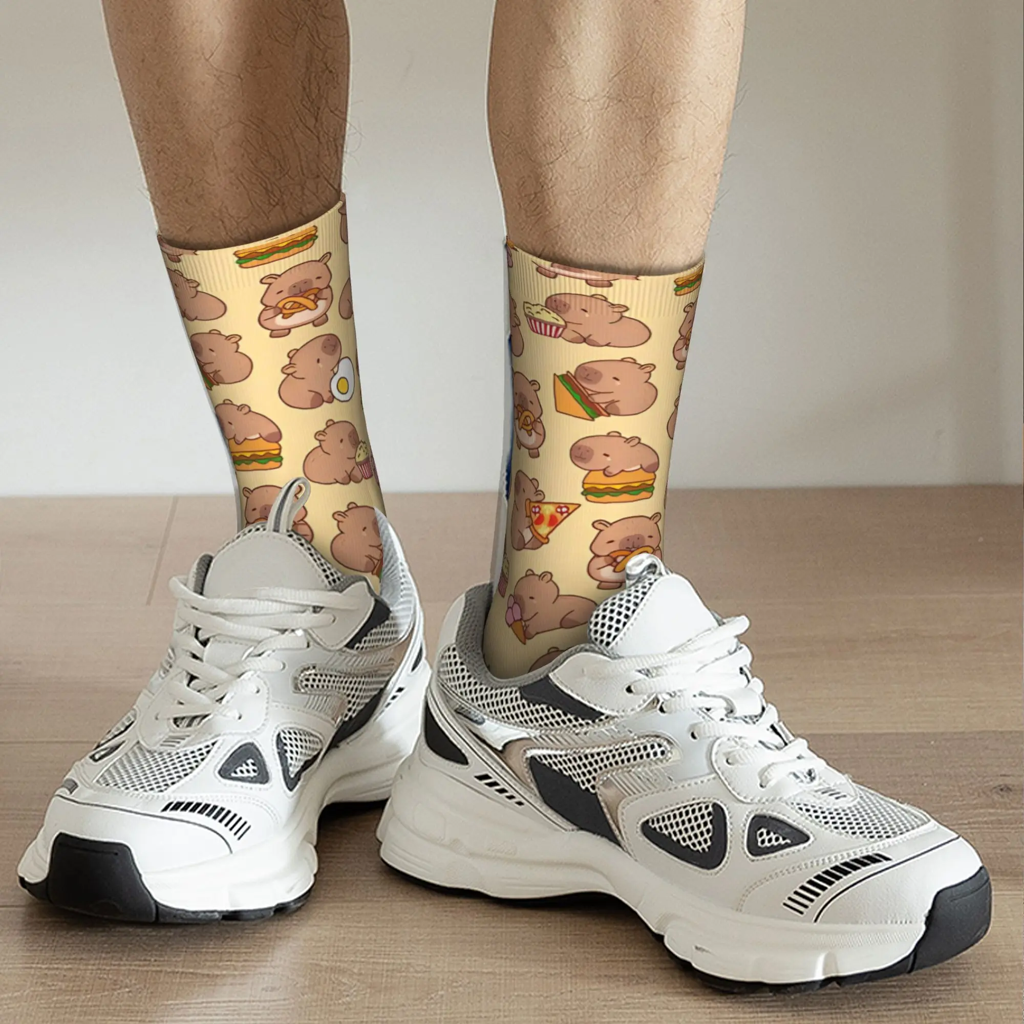 Calcetines divertidos felices para hombre Crazy Capybara Eat Pizza Burgers calcetín poliéster deporte calcetines de mujer Primavera Verano Otoño Invierno