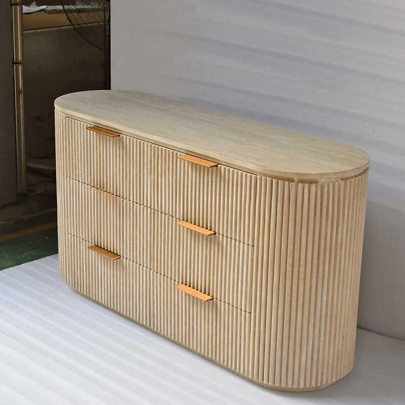 Minimalist cream wind tunnel stone six-bucket cabinet, living room wall locker, bedroom bedside storage cabinet