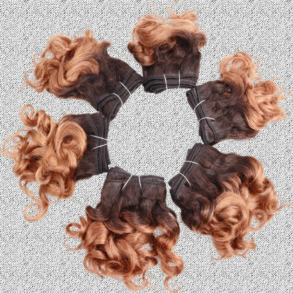 6Pcs/Lot Bouncy Curly Hair Bundles Double Draw Human Hair Indian Short Cut Remy Human Hair Extensions Natural Black Brown Color