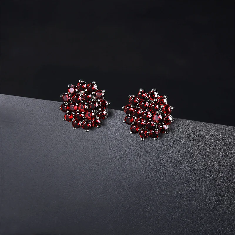 Natural Red Garnet S925 Silver Stud Earrings Women 3.5 Carats Genuine Garnet Original Design Anniversary Engagement Gifts