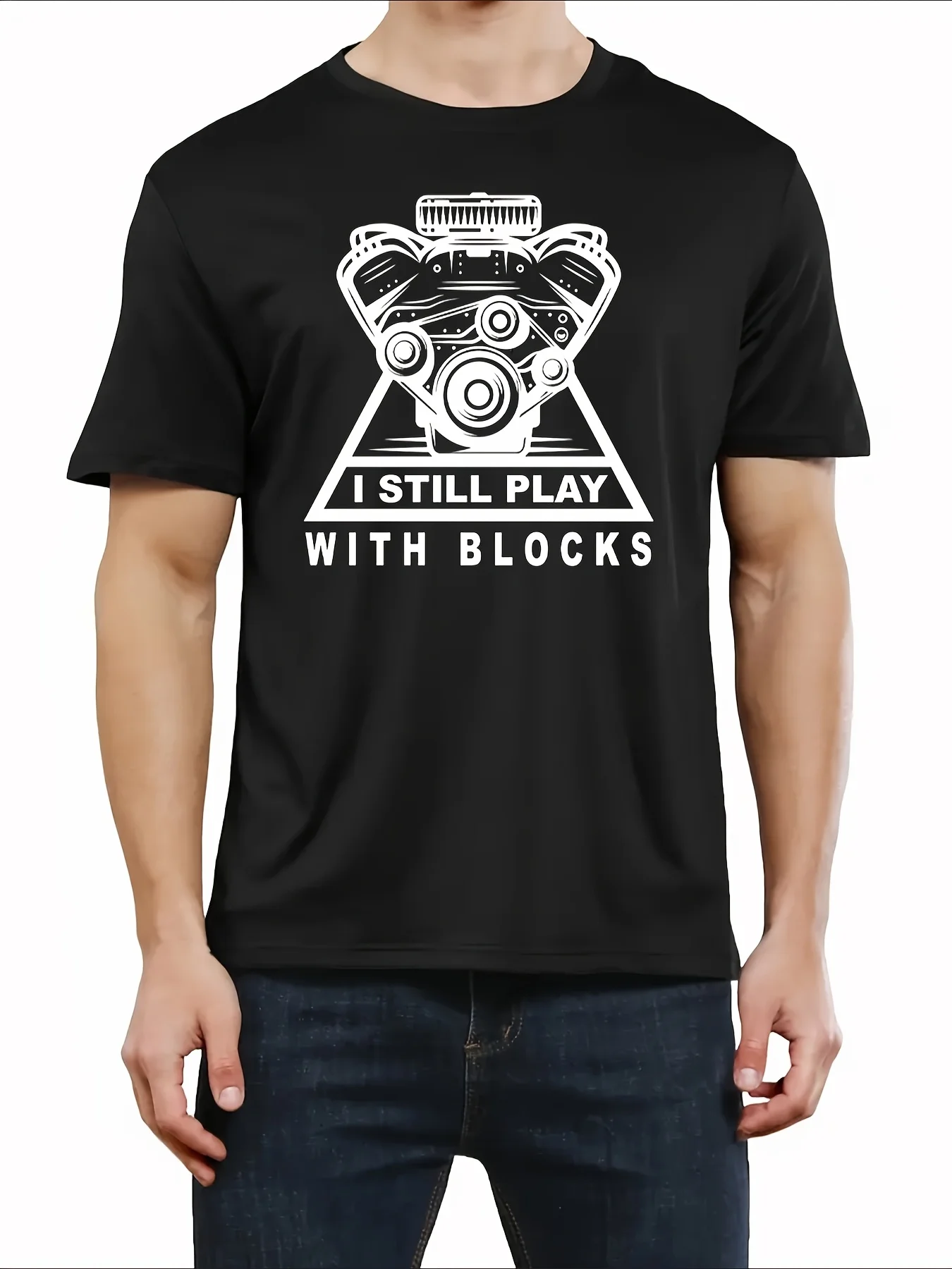 Retro street element printed T-shirt, classic letter pattern summer casual cotton round neck short sleeve T-shirt.