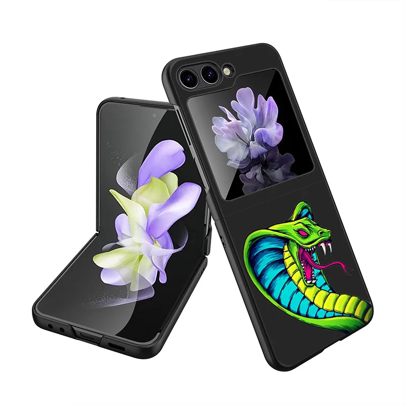 Black Matte Phone Case For Samsung Galaxy Z Flip6 Flip 6 5 4 3 Flip3 Flip4 Flip5 5G Snake Green Cobra Python Hard Shell Cover