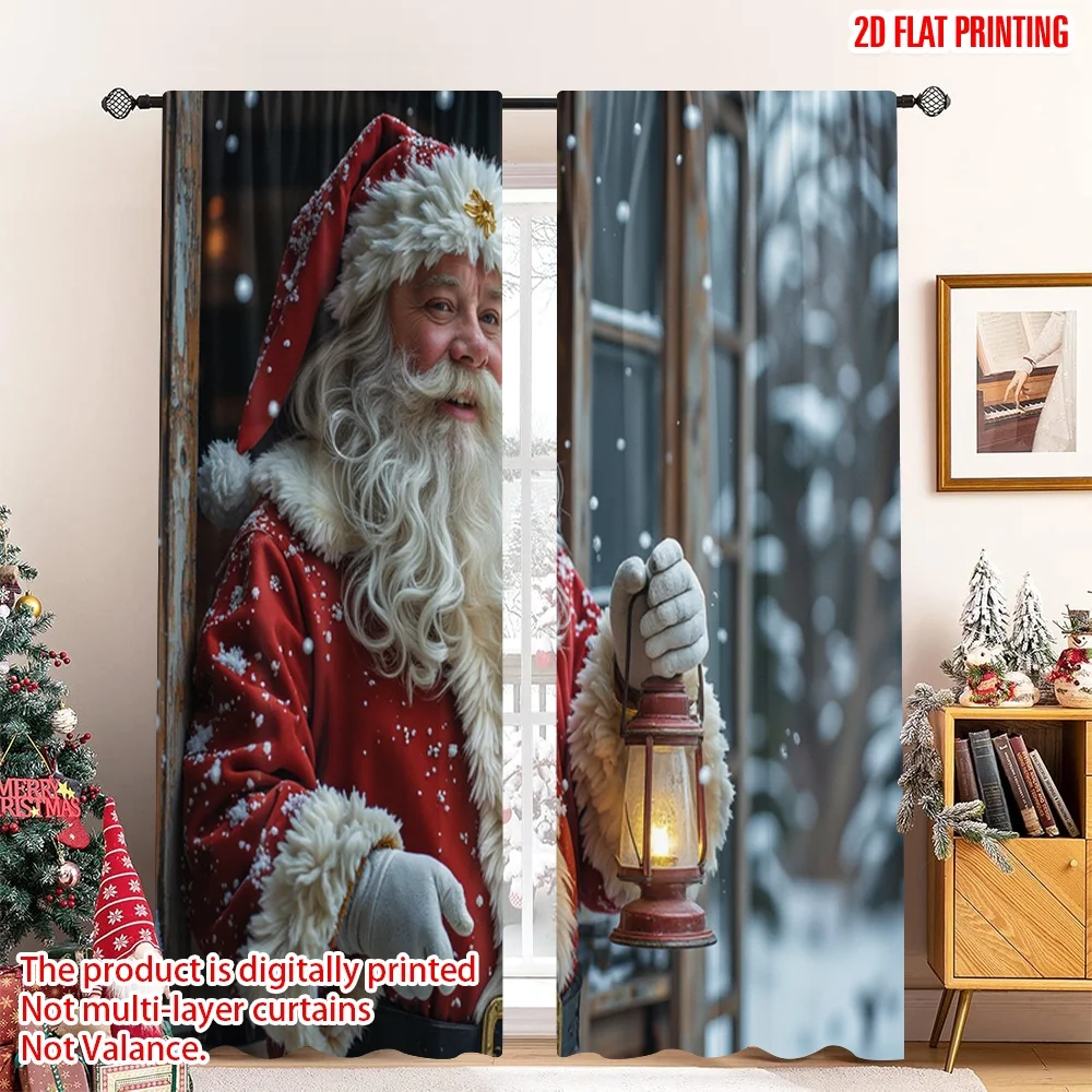 

2pcs 2D flat printing Merry Christmas Drapes Santa Claus Winter Night Lantern Fabric Without Electricity Birthday Party Perfect