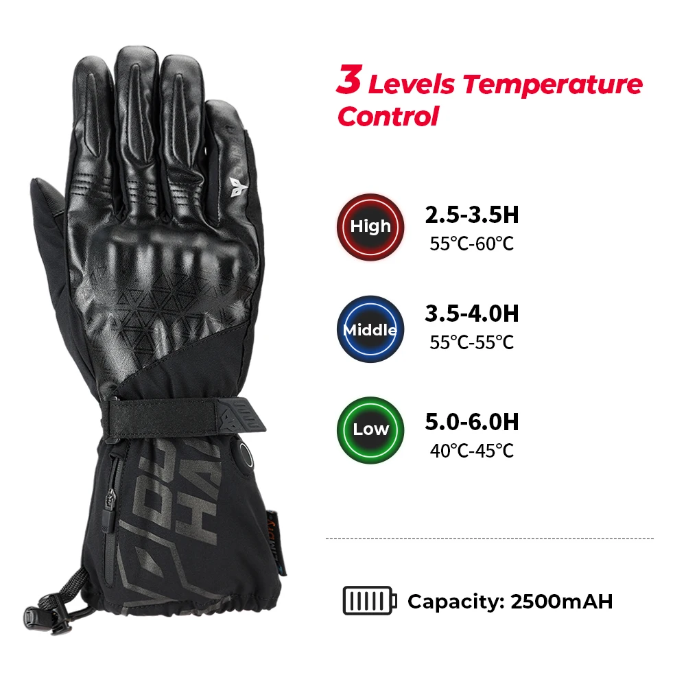 KEMiMOTO Winter Heated Motorcycle Gloves Touch Screen Outdoor Camping Motorcycle Gloves Battery Powered Waterproof Motorbike