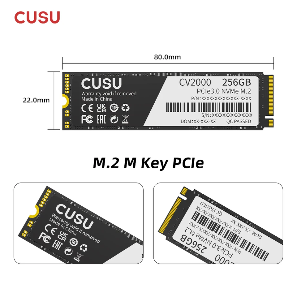 CUSU 256GB SSD NVMe M2 512GB 1TB 2TB SSD M.2 2280 PCIe3.0 Internal